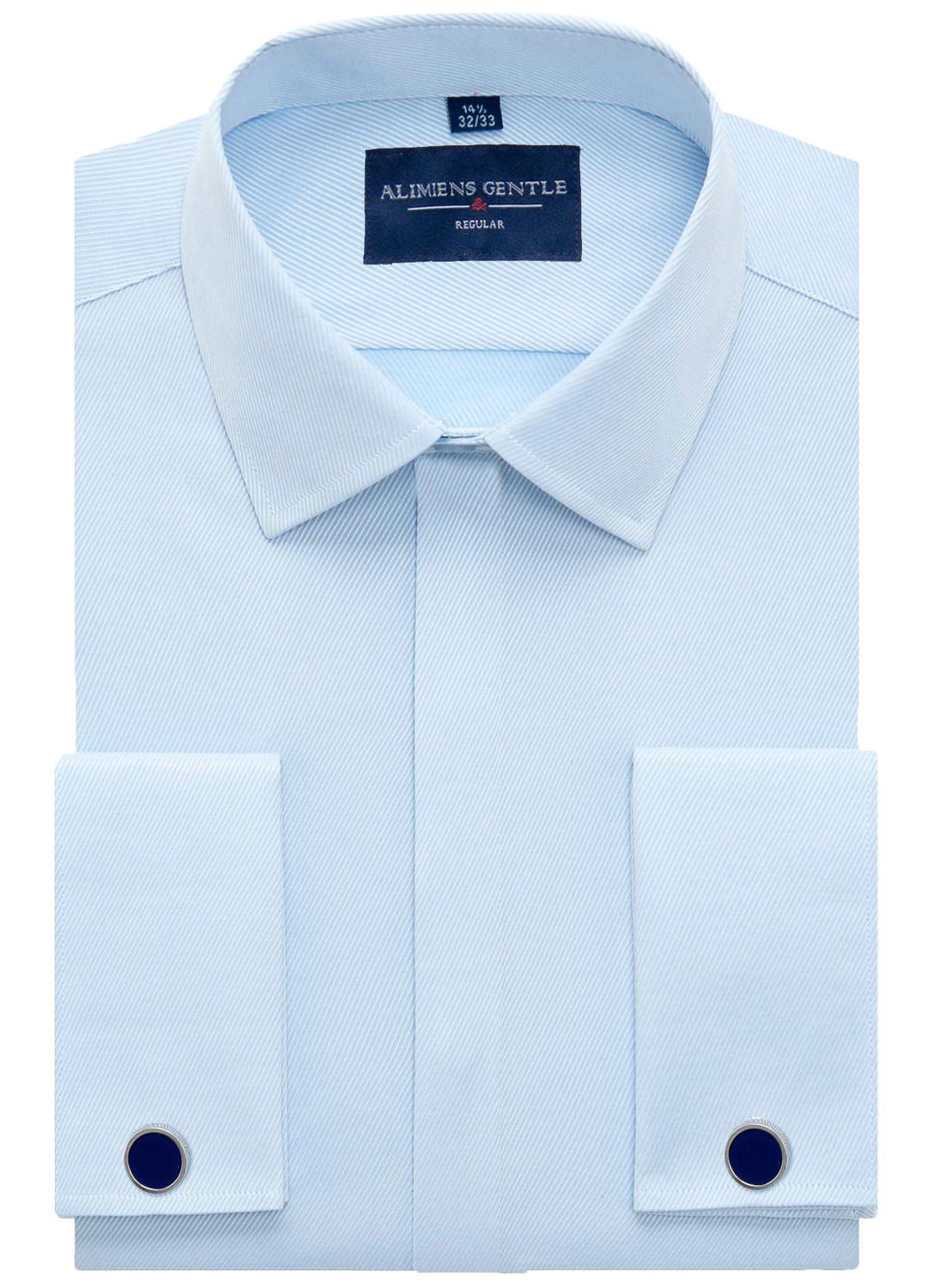 Alimens &amp; Gentle Men&#39;s French Dress Shirt Regular Fit (Include Cufflinks Collar Stays) (17 Neck 34-35 Sleeve, Twilled Blue)
