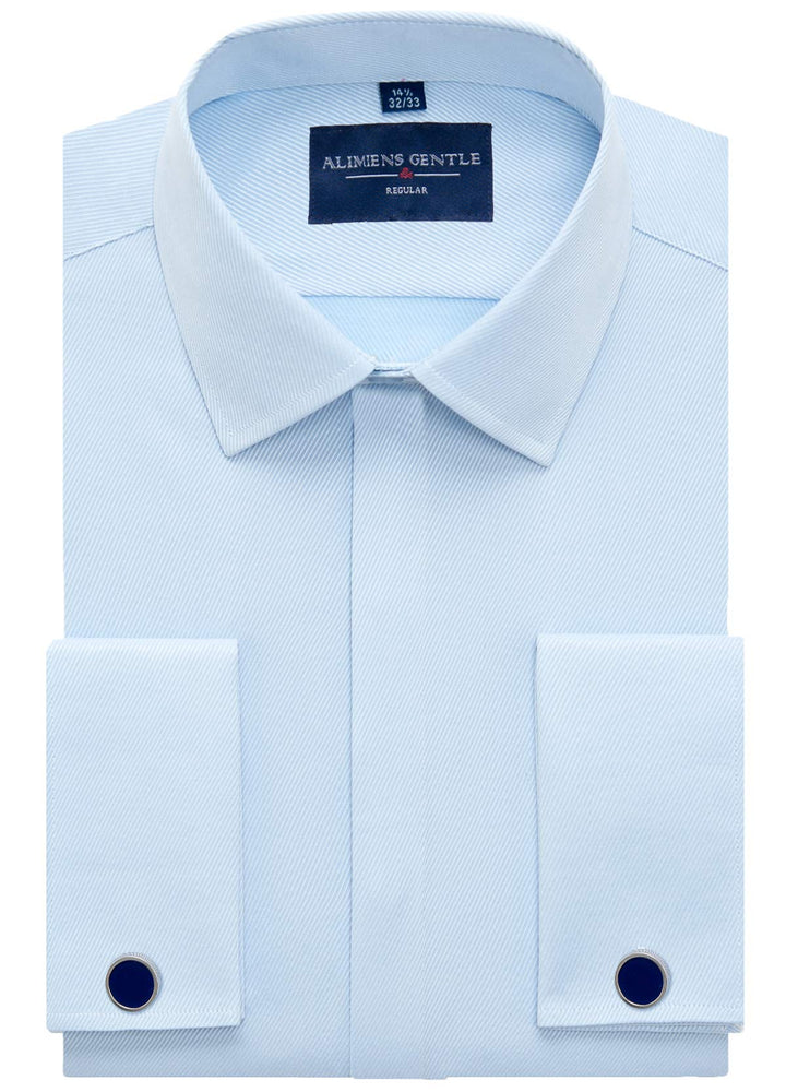 Alimens &amp; Gentle Men&#39;s French Dress Shirt Regular Fit (Include Cufflinks Collar Stays) (17 Neck 34-35 Sleeve, Twilled Blue)