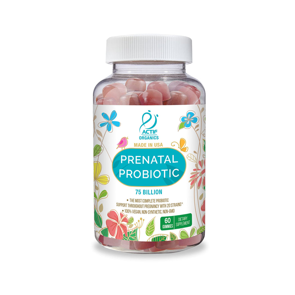 Prenatal Probiotic Maximum Strength with 75 Billion CFU and 20 Strains, Immunity and Gut Support, Zero Nausea Formula - Made in The USA, 60 Gummies, Strawberry Flavor