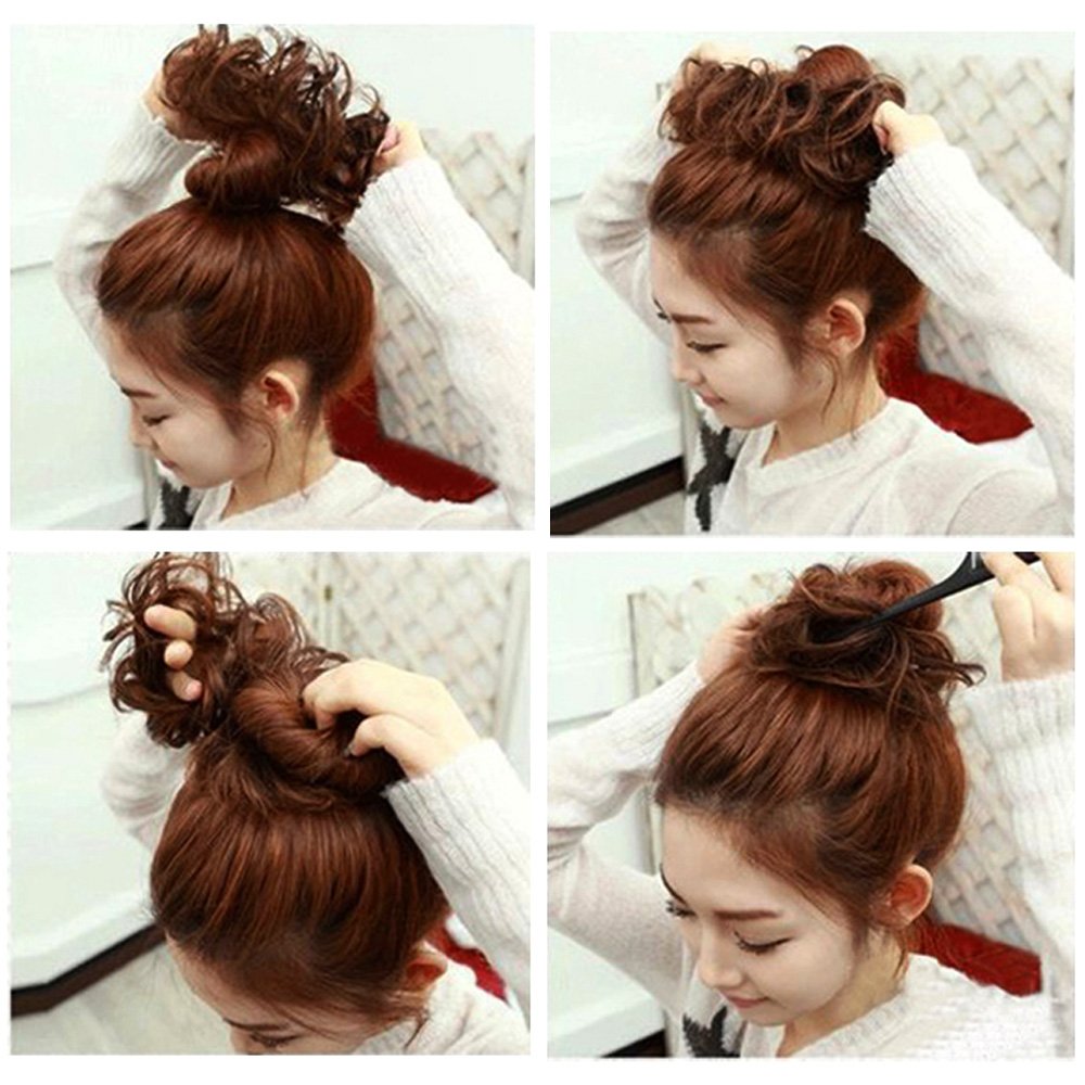 Hair Bun Extensions Wavy Curly Messy Donut Chignons Hair Piece Wig Hairpiece Silver Grey