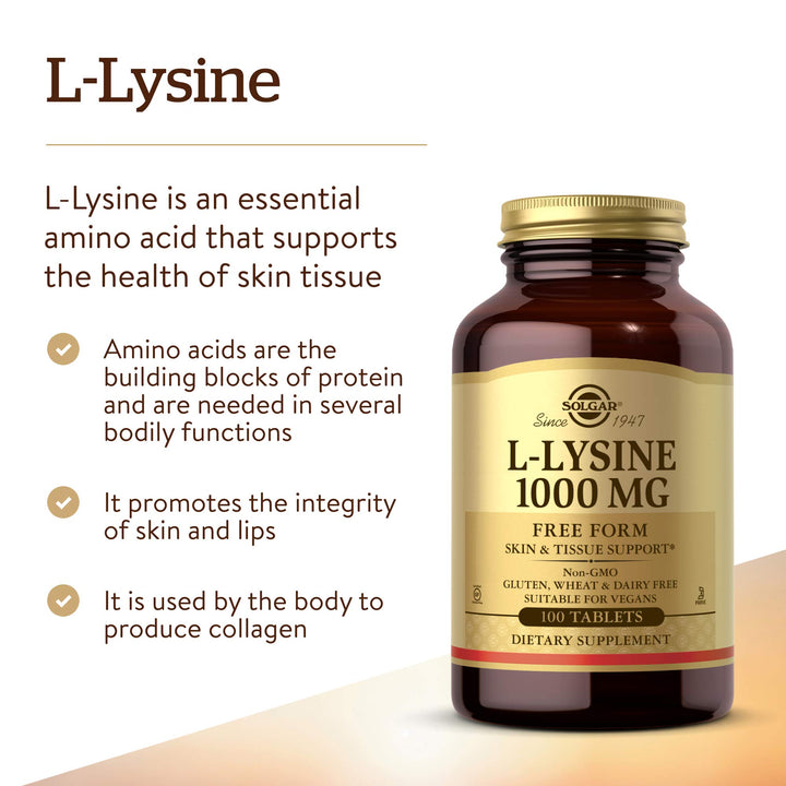 Solgar L-Lysine 1000 mg, 100 Tablets - Enhanced Absorpt