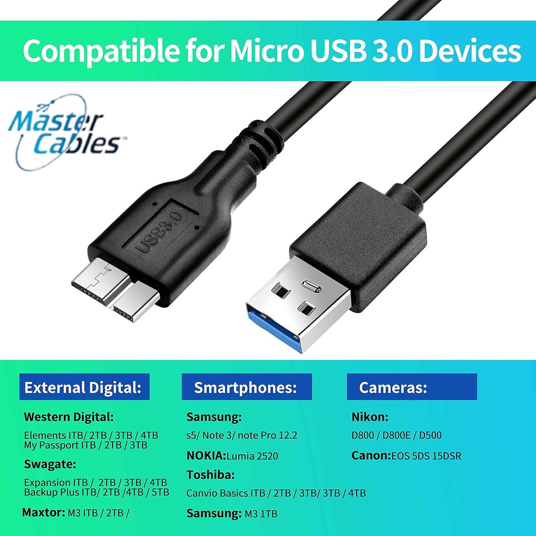 USB Cable Compatible with Lacie Hard Drive Replacement USB 3.0 Type A to Micro USB B Cable