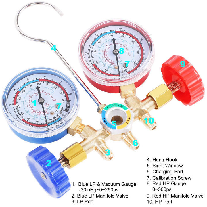 JIFETOR 3 Way AC Manifold Gauge Set, HVAC Diagnostic Re