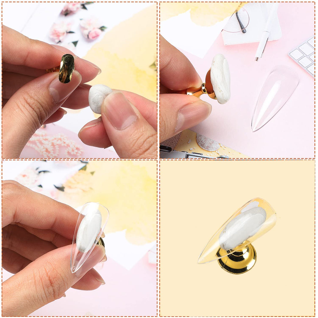 Acrylic Nail Display Stand DIY Nail Crystal Holder Magnetic Practice Stands with Reusable Adhesive Putty Clay for False Nail Tip Manicure Tool (2 Black)