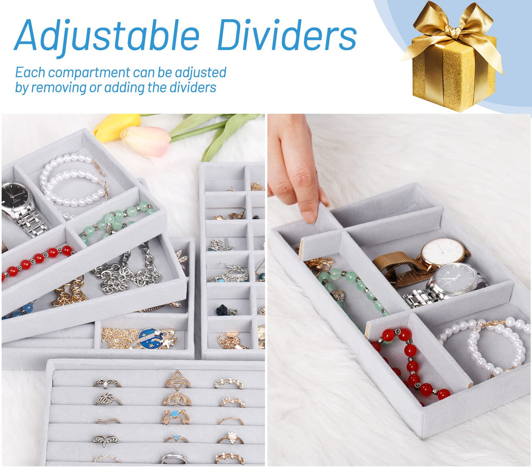 Jewelry Organizer Tray, 5 Pcs Stackable Velvet Jewelry Organizer For Drawer, Jewelry Storage Display Trays Showcase For Dresser Insert, Earring Bracelet Necklace Ring Organizer Holder, Gift For Women