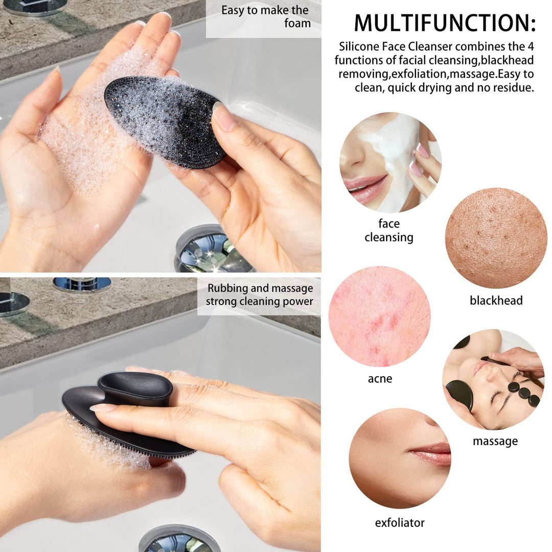 4 Pack Silicone Face Scrubber, Facial Cleansing Brush Soft Silicone Facial Exfoliation and Massage Brush Blackhead Scrubber for Men and Women (Black)