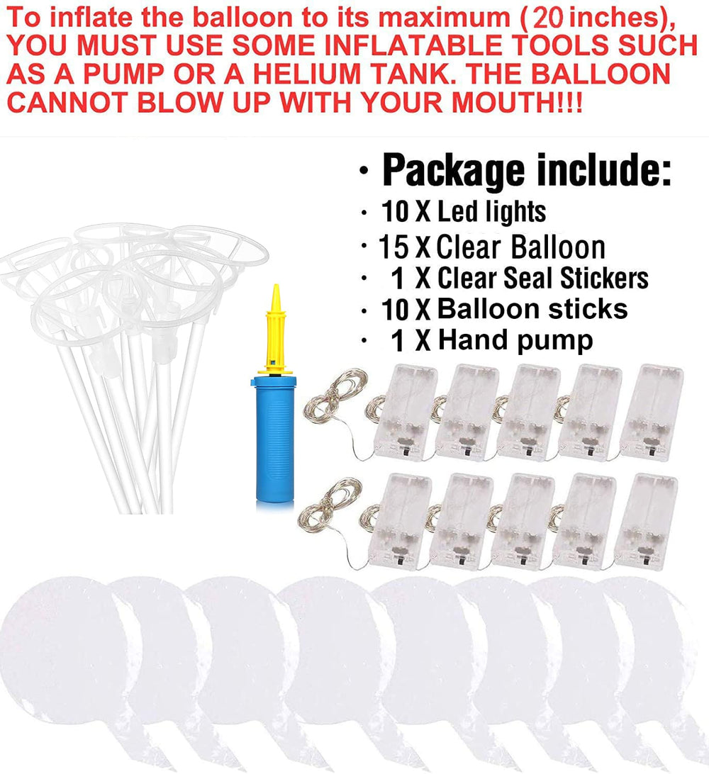 Light up led balloons, Wedding Decorations 10 set warm white 15pcs clear bobo Balloons Great For Banquets, Outdoor and Indoor Parties, Birthday and Event Centerpieces (warn white) (20 inch-10 set)