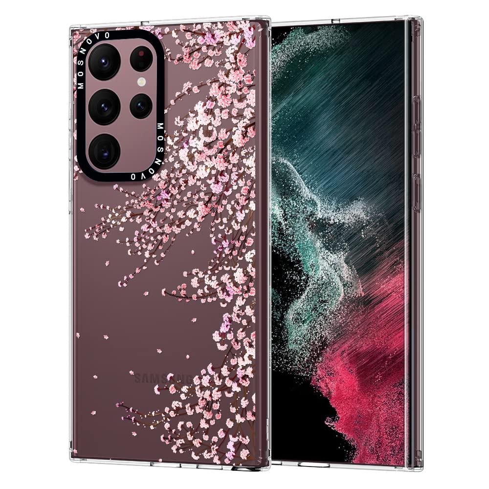 Case for Samsung Galaxy S22 Ultra, [Buffertech 6.6ft Military-Grade Drop Protection] [Anti Peel Off Tech] Clear TPU Bumper Phone Case Cover Design - Black Purple Flower