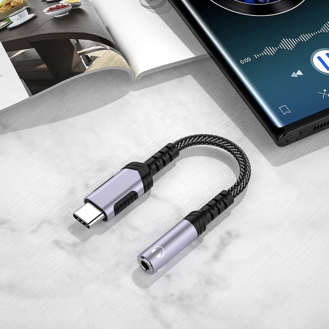 USB C to 3.5mm Audio Headphones Adapter for Samsung Galaxy S24 S23 Ultra S22 Plus S21 S20, Type C to Aux Earphone Dongle Cable DAC for iPhone 16 15 Pro Max iPad 10 Google Pixel 9 8 7 7A 6 OnePlus Grey