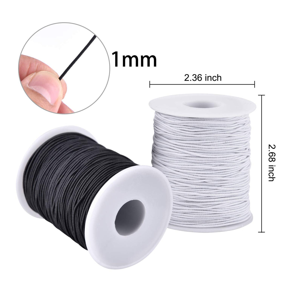 Elastic String Cord, 2 Roll 1 mm Elastic Thread Beading String Cord for Jewelry Making Bracelets Beading 109 Yards Each Roll (White and Black)