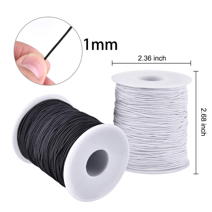Elastic String Cord, 2 Roll 1 mm Elastic Thread Beading String Cord for Jewelry Making Bracelets Beading 109 Yards Each Roll (White and Black)