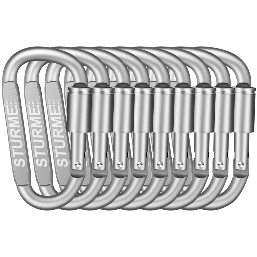 Carabiner Clip Aluminum D-Ring Locking Durable Strong and Light Large Carabiners Clip Set for Outdoor Camping Screw Gate Lock Hooks Spring Link Improved Design Pack (9 Pack)
