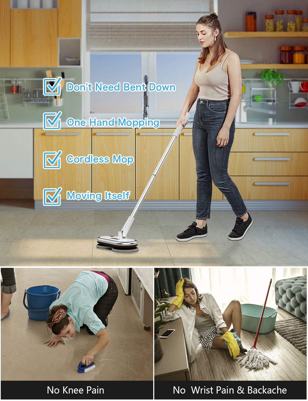 GOBOT Electric Mop with Motorized Dual Spinning Mopheads, Lightweight & Rechargeable,4 Microfiber Pads & 2 Floor Scrubber Pads, for Hardwood Floor/Bathroom/Tile Floor Cleaning, Sliver
