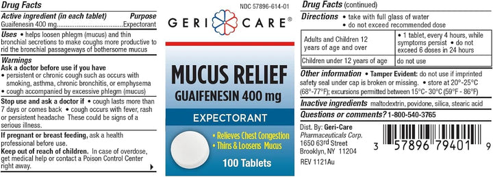 Gericare Expectorant Mucus Relief Guaifenesin 400mg 3 p
