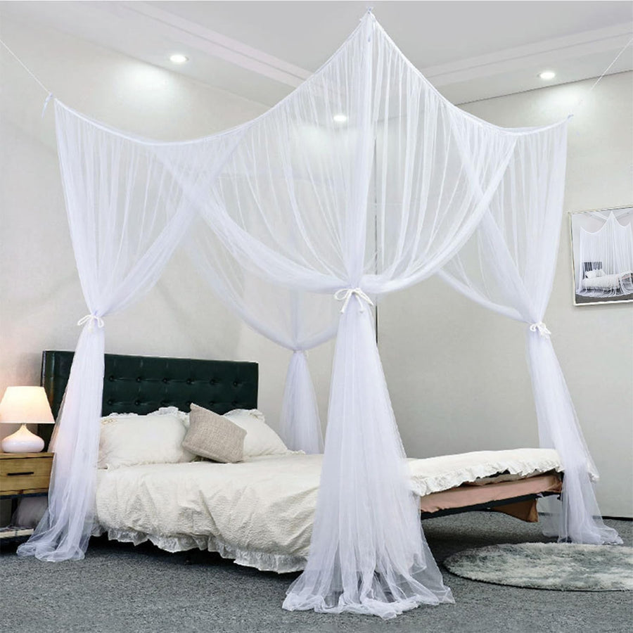 4 Corner Post Bed Canopy, Mosquito net for Bed, 74.8×82.7×94.5in Universal Canopy Bed Curtains for Patio Indoor Outdoor Net - White