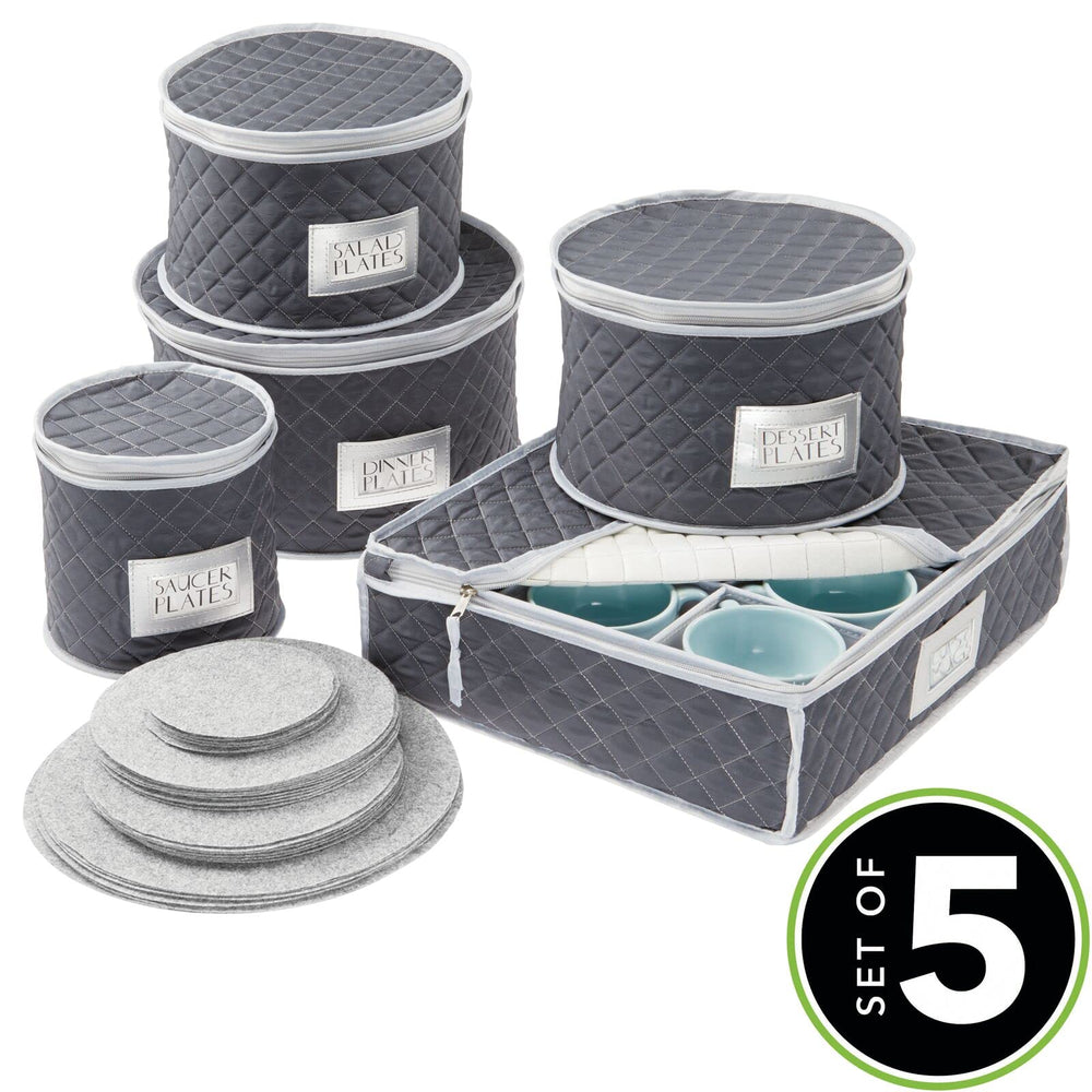 mDesign Quilted Dinnerware Storage 5 Piece Set for Prot