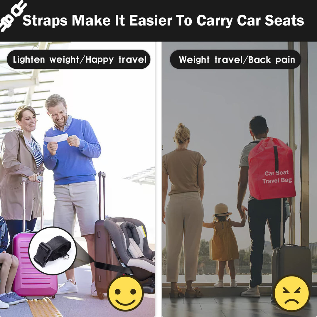 Car Seat Travel Belt,Car Seat Luggage Strap,Converts Car Seat and Luggage Into a Car Seat Stroller—Reduces Weight,Includes a Luggage Tag (Black)