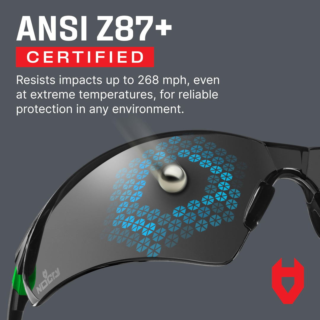 Safety Sunglasses with Green Tinted Wraparound Lenses; Tinted Safety Glasses for Men and Women with Adjustable Arms &amp; No-Slip Grips; Work Glasses with UV 400 Protection; ANSI Z87.1 Rated