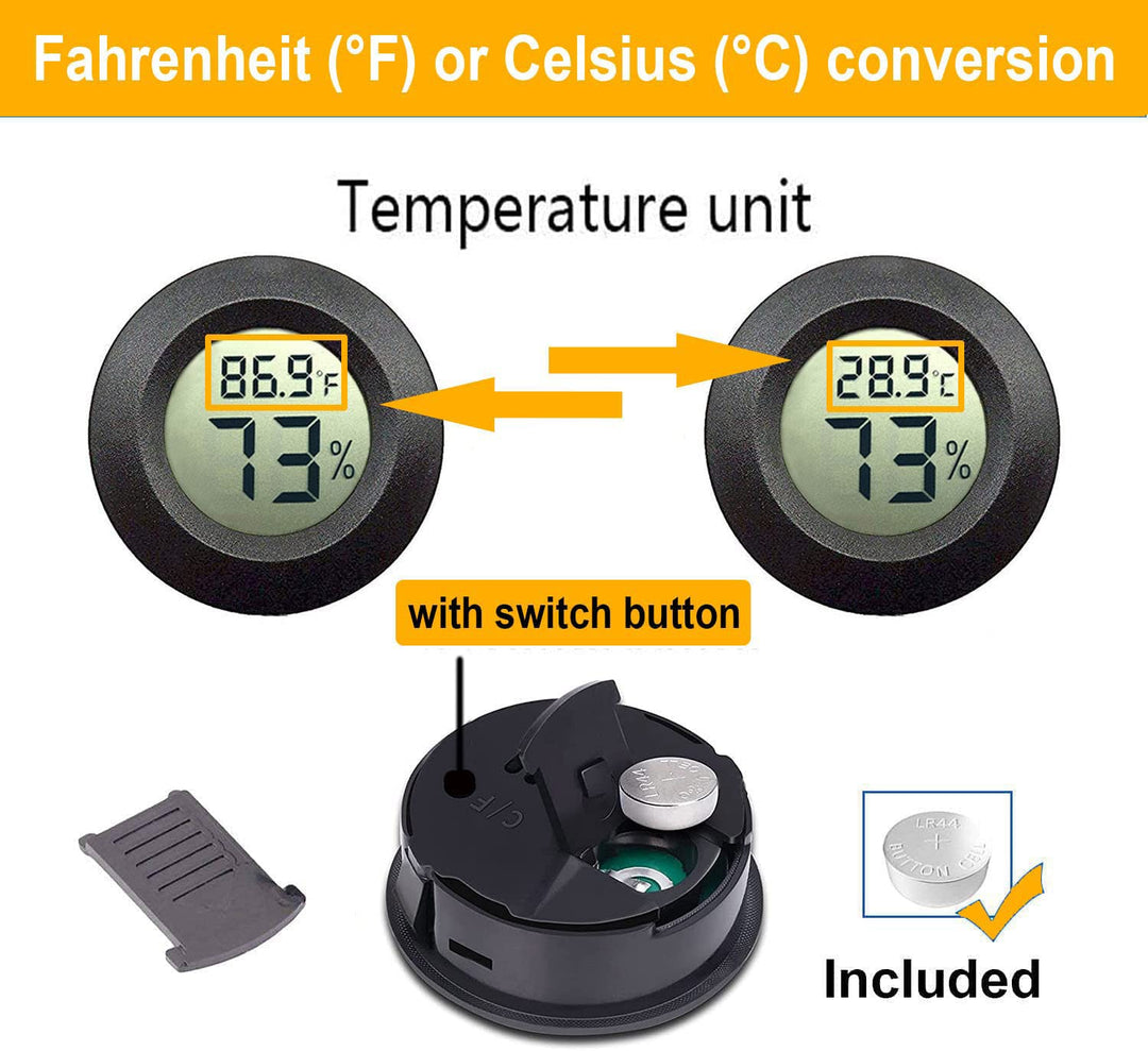 2 Pack Mini Digital Hygrometer Thermometer Gauge, Indoor Outdoor Temperature Humidity Meter for Greenhouse Humidors Incubators Reptile Terrarium Jars, Fahrenheit () or Celsius() (4)
