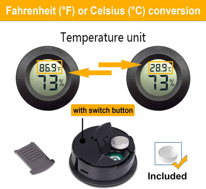 2 Pack Mini Digital Hygrometer Thermometer Gauge, Indoor Outdoor Temperature Humidity Meter for Greenhouse Humidors Incubators Reptile Terrarium Jars, Fahrenheit () or Celsius() (2)