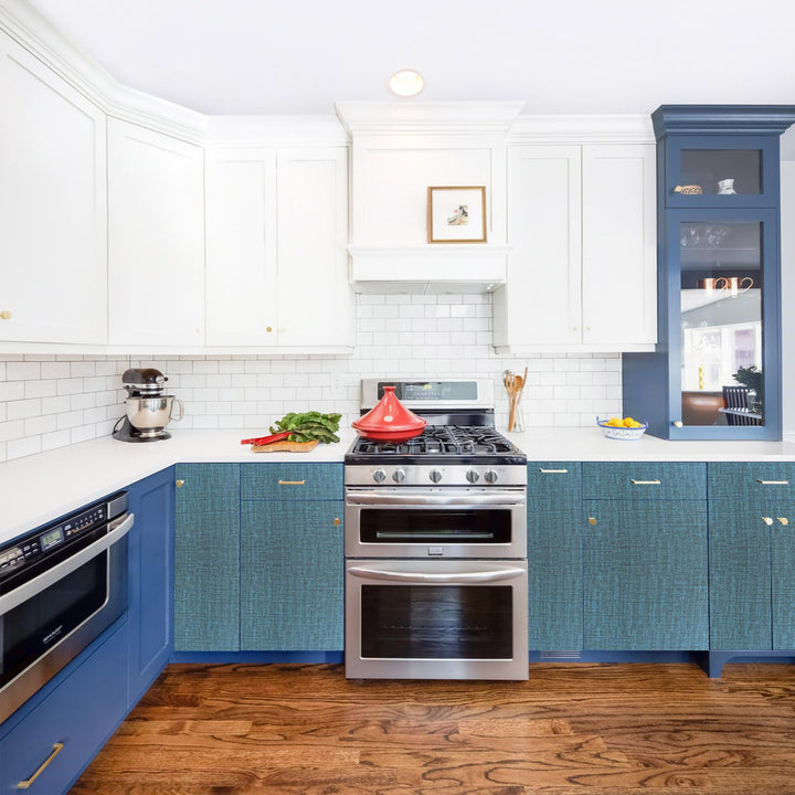 32.8ft Textured Fabric Teal Wallpaper Faux Grasscloth Blue Peel and Stick Wallpaper Self-Adhesive Wallpaper Linen Removable Wallpaper Cabinets Counter Top Liners