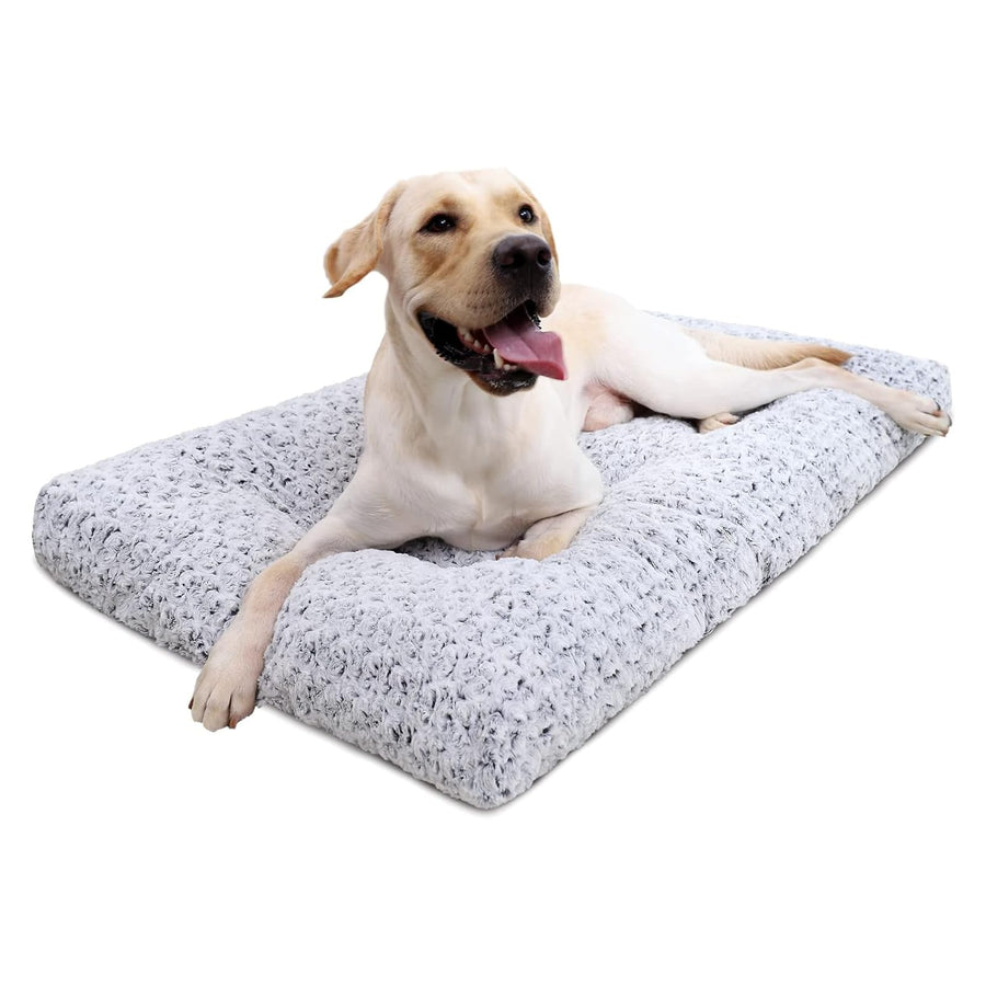 Washable Dog Bed Deluxe Plush Dog Crate Beds Comfy Kennel Pad Anti-Slip Pet Sleeping Mat for Large, Jumbo, Medium, Small Dogs Breeds, 41 x 27, Gray