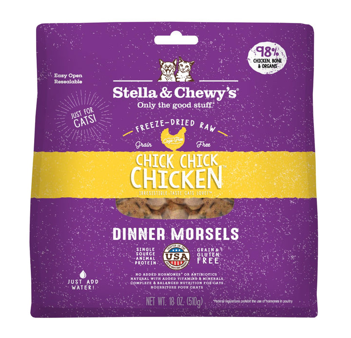 Stella &amp; Chewy&#39;s Freeze-Dried Raw Cat Dinner Morsels - Premium Chicken Recipe with 98% Cage-Free Meat &amp; Organs - Natural Grain-Free Cat &amp; Kitten Food - Made in USA - 18 oz