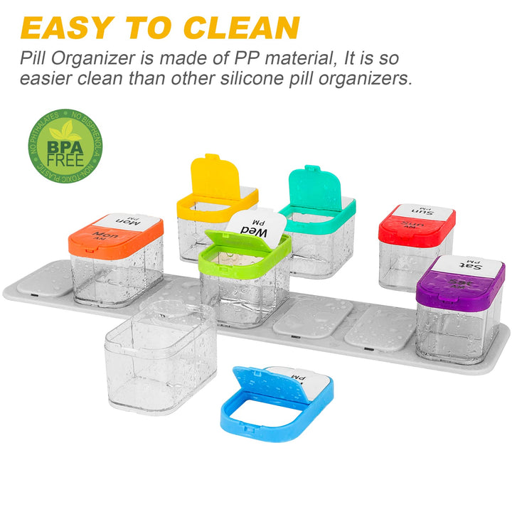Weekly Pill Organizer, Extra Large AM/PM Pill Box, 7 Day Pill Case 2 Times a day with 14 Compartments for Medication/Fish Oils/Vitamins/Supplements