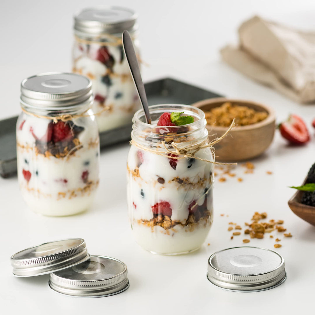 Chrismas Mason Jar Lids, Kook Lids, Regular Mouth, for Standard Mouth Mason Jars, Leak Free, Airtight Silicone Seal, Made in USA, Set of 16, (Silver)