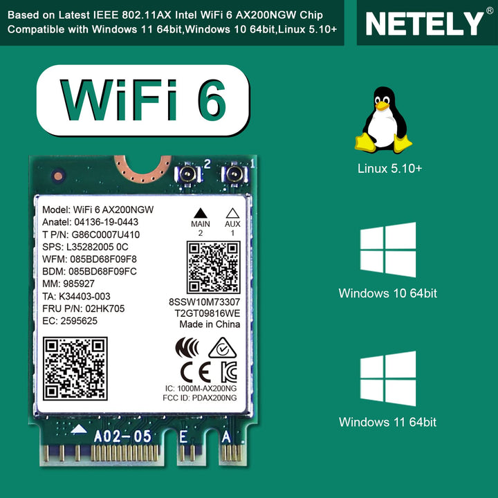 NETELY 802.11AX WiFi 6 AX200NGW MGFF M2 Interface WiFi 