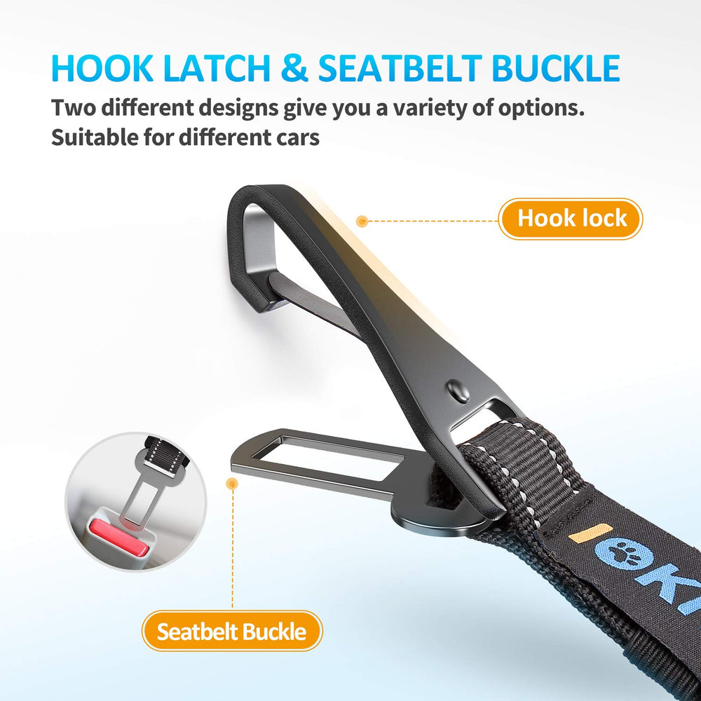 Dog Seat Belt 3-in-1 Car Harness for Dogs Adjustable Safety Seatbelt for Car Durable Nylon Reflective Bungee Fabric Tether with Clip Hook Latch & Buckle, Swivel Zinc Alloy Carabiner (Black)