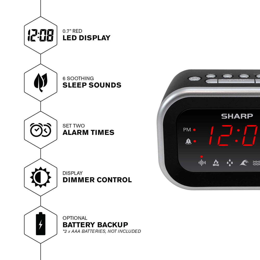 SHARP Dual Alarm Clock with Sound Machine with 6 Relaxi