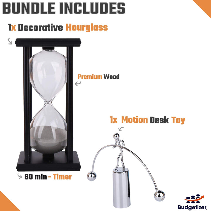 Decorative Sand Timer Clock Hourglass –with Balance Physics Motion Desk Toy Sculpture –(Light Gray) 60 Minute Productivity Hour Glass Sand Clock Timers for Office, Home Kitchen Desk Decor Pomodoro