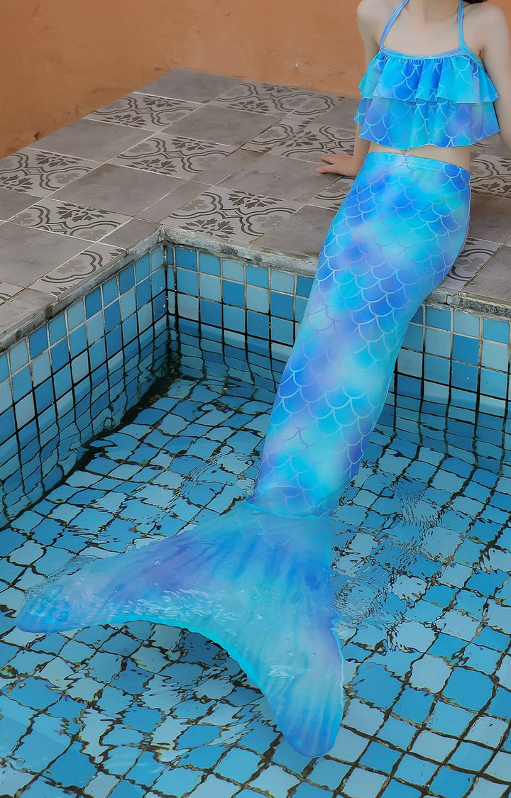 5Pcs Girls Swimsuit Mermaid Tails for Swimming Princess Bikini Bathing Suit Set Can Add Monofin 4T 6T 8T 10T 12T (as1, Age, 6_Years, Sky Blue #2)