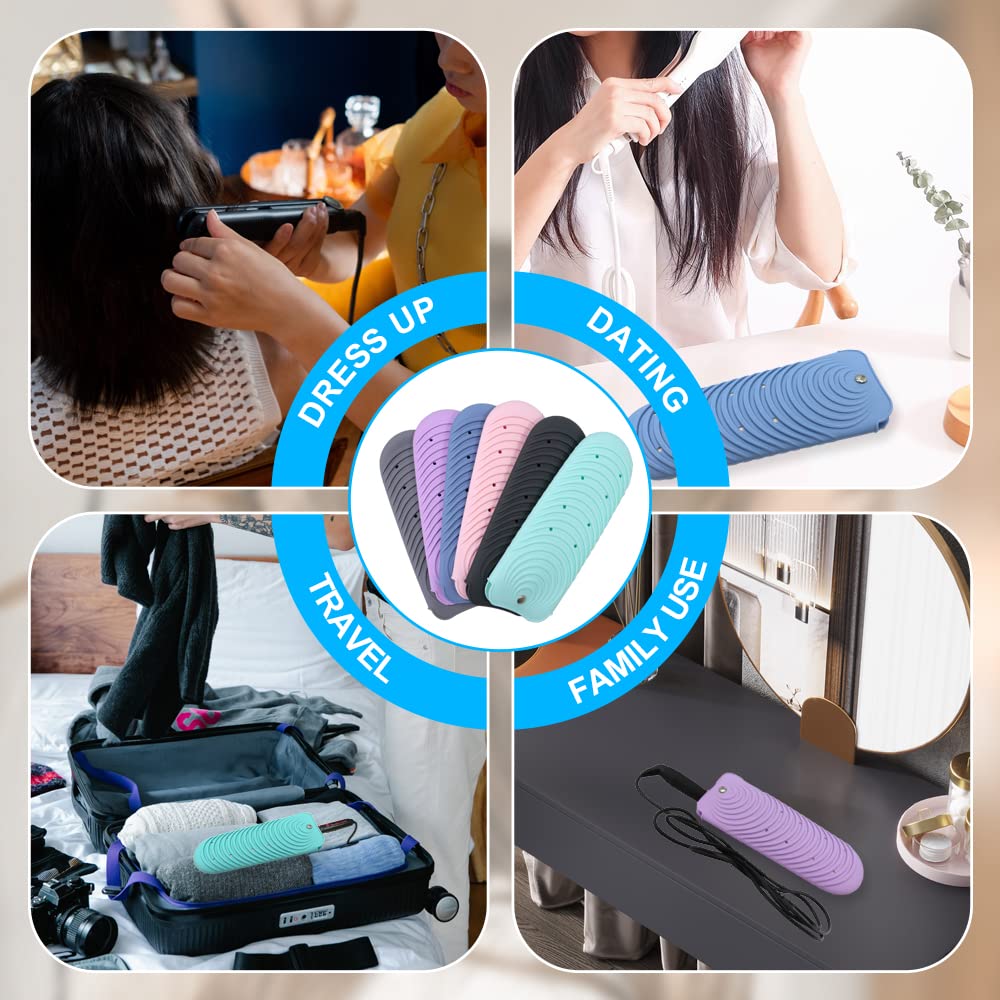 Heat Resistant Silicone Mat Pouch for Hair Straightener, Non-Slip Travel Pad Cover for Curling &amp; Flat Iron, Portable Styling Heat Mat Holder for Curler Wand and Hot Waver (Pink)
