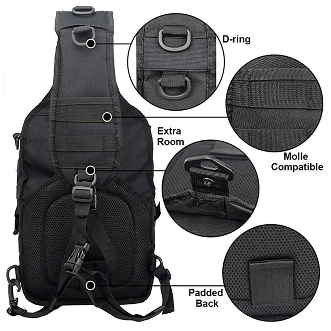 Tactical Sling Bag Pack Military Assault Rucksack Shoulder Bag Backpack Chest Pack Handbag Waterproof for Travel Hiking Camping Trekking Exploring Fishing Hunting