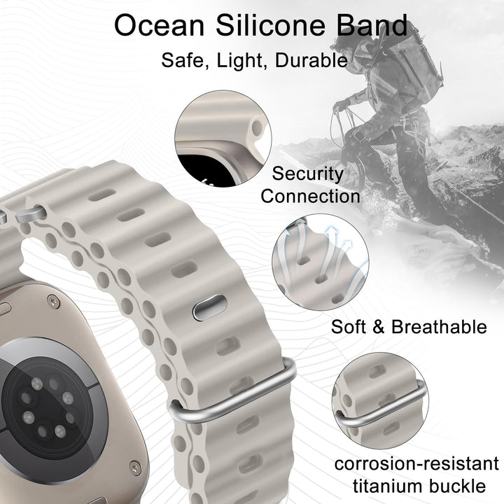 Ocean Silicone Sport Band - Compatible with Apple Watch Ultra 2/Ultra Band 49mm 46mm 45mm 44mm Men Women, Breathable Soft Waterproof Strap for iWatch Ultra 2, iWatch Ultra Series 10 SE/9/8/7/6/5