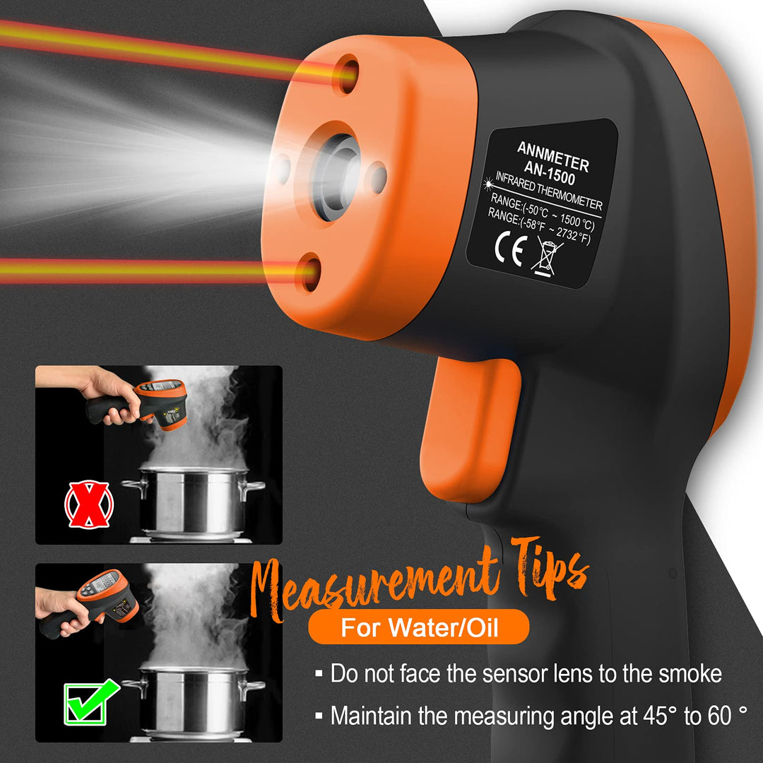 High Temperature Infrared Thermometer, Digital IR Pyrometer 30:1 Measure Temp -58~2732, Dual Laser Industrial Termómetro Handheld AI-1500 for HVAC Kilning Casting Pottery Forge