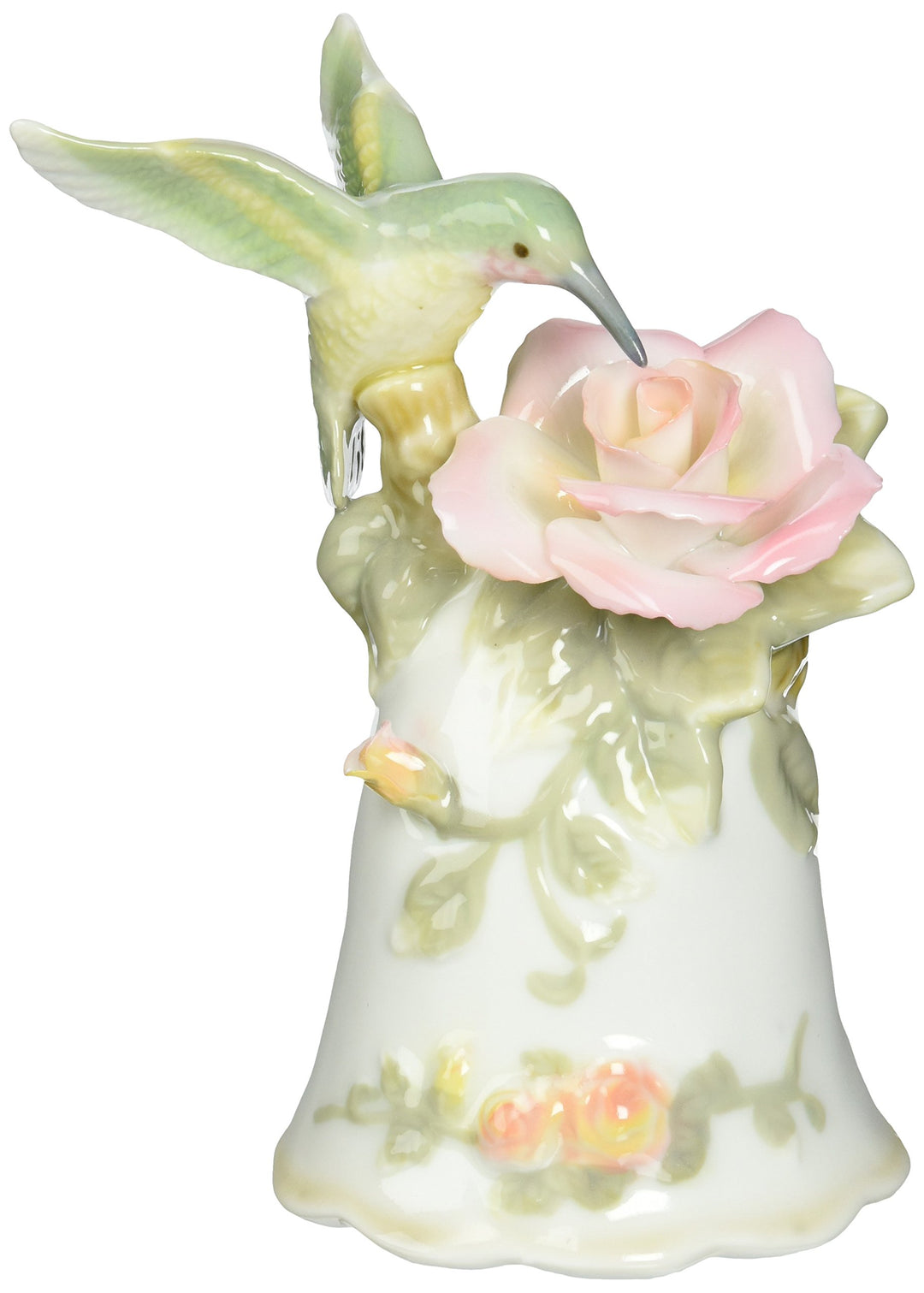 Cosmos 96149 Fine Porcelain Hummingbird with Rose Bell Figurine, 4-1/2-Inch , Green