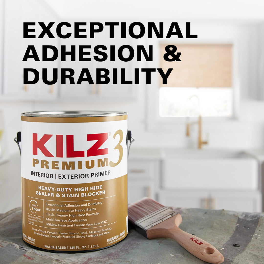 KILZ Premium High-Hide Stain Blocking Interior/Exterior Latex Primer/Sealer, White, 1 quart