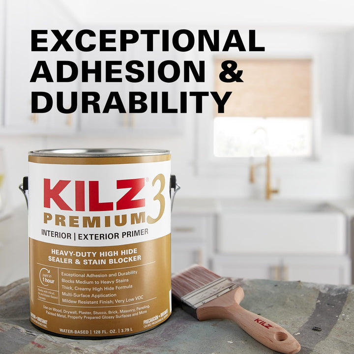 KILZ Premium High-Hide Stain Blocking Interior/Exterior Latex Primer/Sealer, White, 1 quart