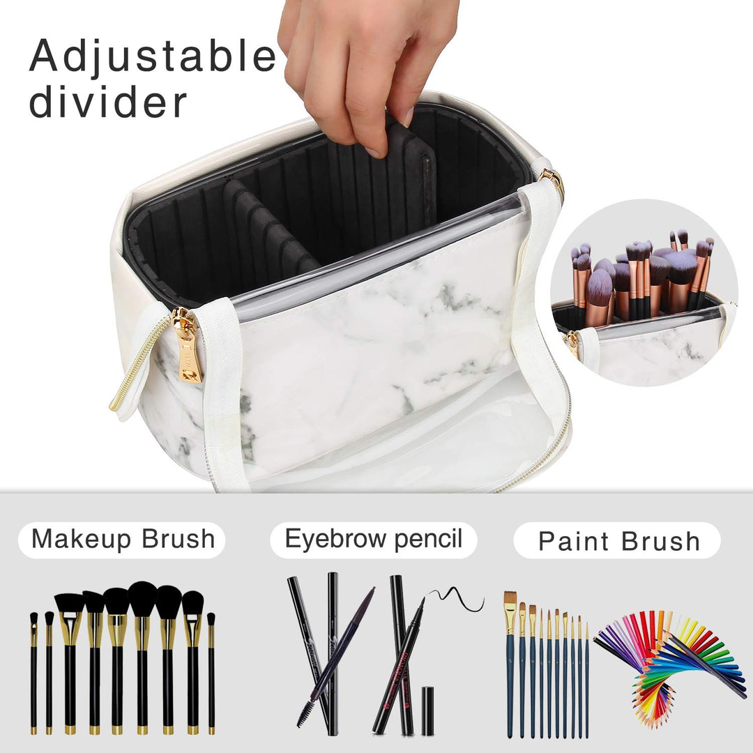 Makeup Brush Case Makeup Brush Holder Travel Professional Cosmetic Bag Artist Storage Bag Stand-up Foldable Makeup Cup(Marble, Small)