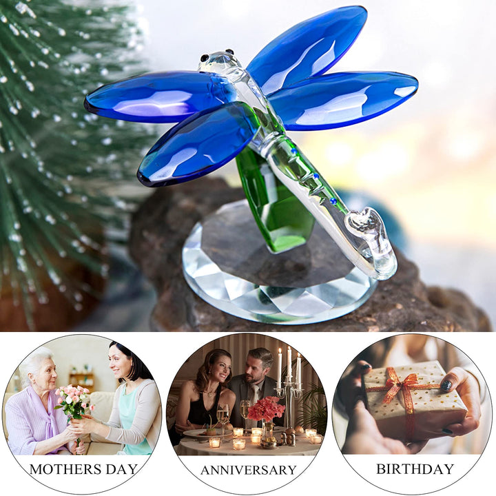 H&amp;D HYALINE &amp; DORA Crystal Glass Animals Figurine, Blue Standing Dragonfly,Gift Boxed