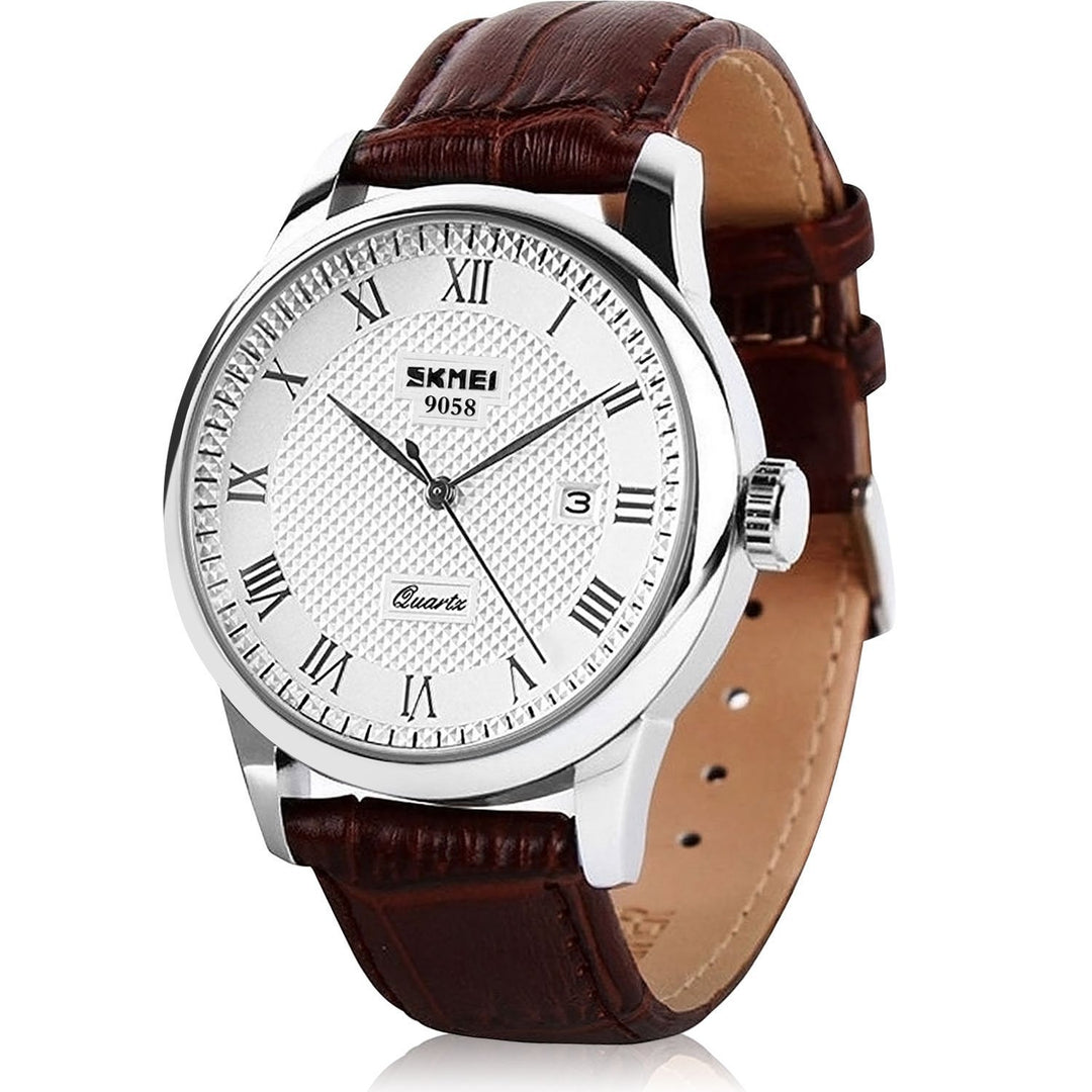 Mens Leather Band Quartz Watch, Men&#39;s Analog Business Working Roman Numeral Casual Waterproof Watches with Calendar Date Daily Dress Fashion Wristwatch - Brown