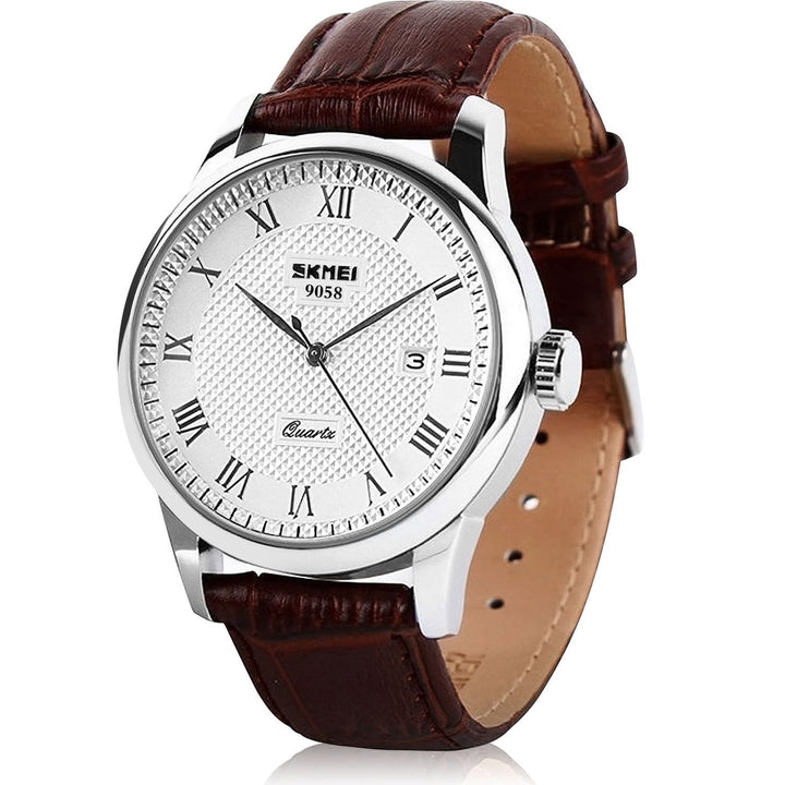 Mens Leather Band Quartz Watch, Men&#39;s Analog Business Working Roman Numeral Casual Waterproof Watches with Calendar Date Daily Dress Fashion Wristwatch - Brown