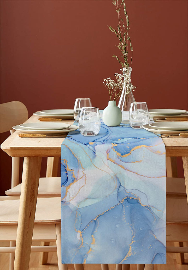 Marble Ocean Table Runner-Marble Textured Burlap Table Runner 108 Inches Long, Abstract Table Runners Dresser Scarves for Dining Room Kitchen, Wedding, Holiday Party Table Decor 13x108