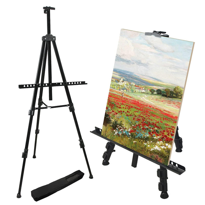 72Inches Art Painting Display Easel Stand,Portable Adjustable Metal Tripod with Art Easel,Easel for Painting Canvases Height from 22-72”for Table-Top/Floor Painting, Displaying,Black