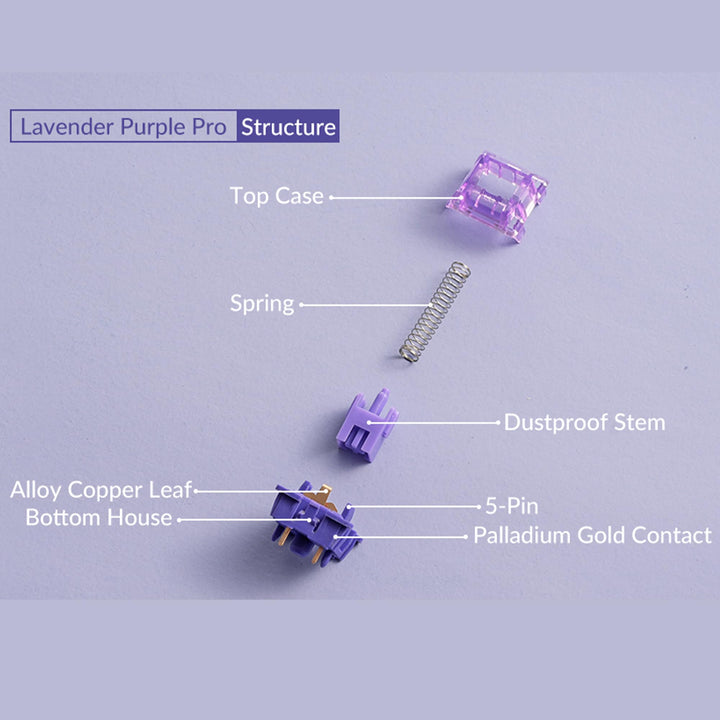 CS Switches, 3 Pin 36gf Tactile Keyboard Switches Lavender Purple Key Switches Plate Mounted Compatible for MX Mechanical Keyboard (45 pcs)