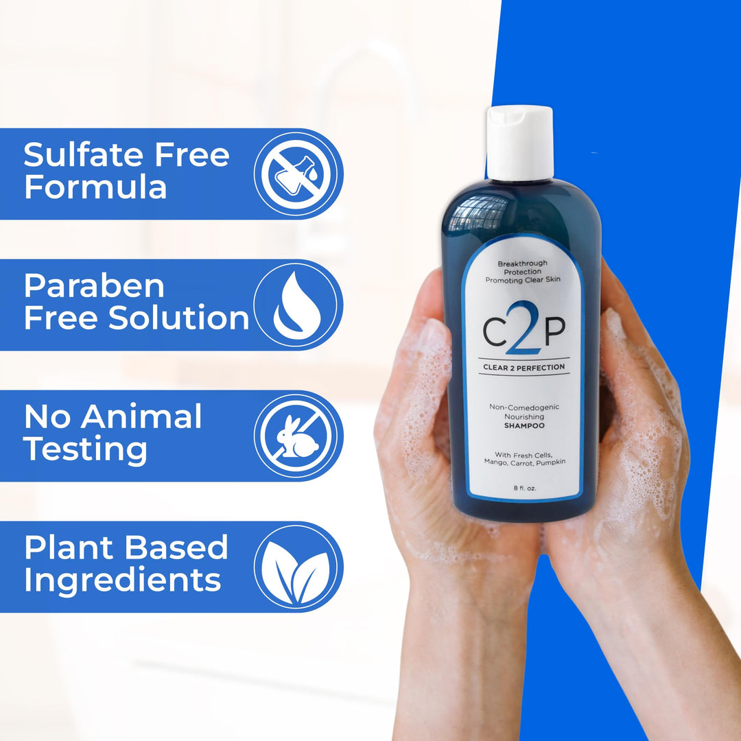 Non-Comedogenic Clear 2 Perfection Shampoo - Sulfate &amp; Paraben-Free for Clear, Healthy Skin &amp; Hair - Esthetician Formulated