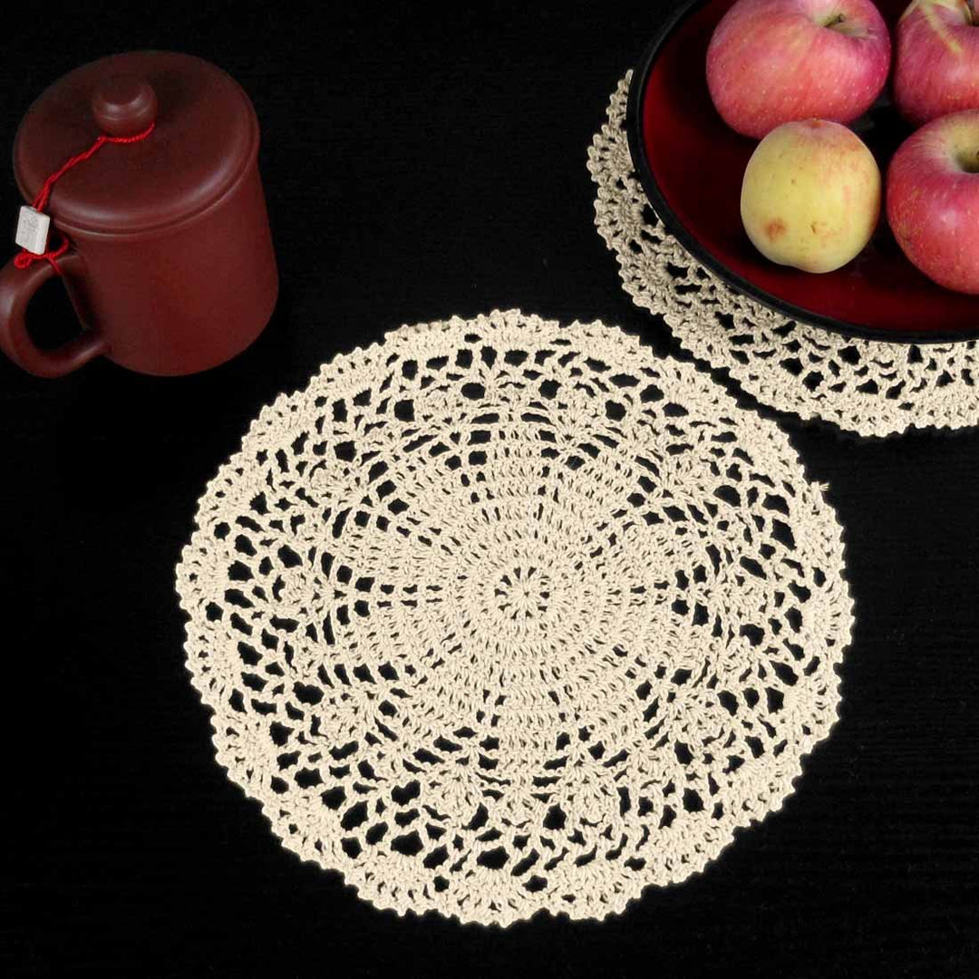 Crochet Cotton Lace Table Placemats Doilies Value Pack, 4pc, Persia, Beige, 10 inch